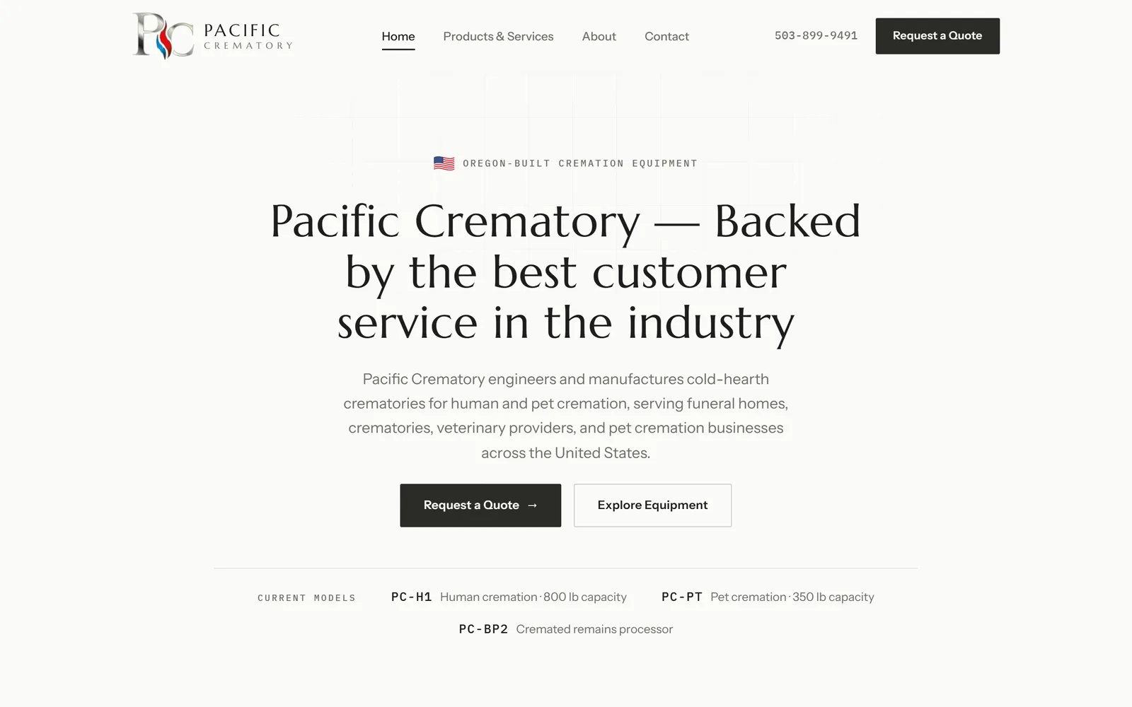 Pacific Crematory website homepage — designed by STC Marketing