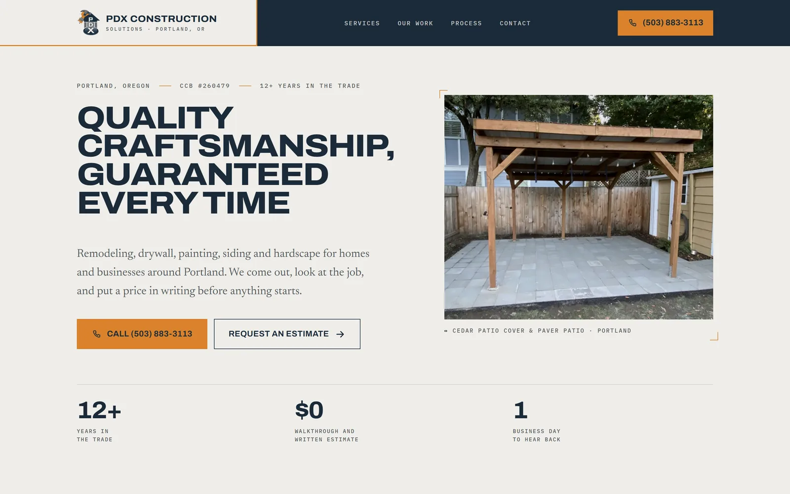 PDX Construction Solutions website homepage — designed by STC Marketing