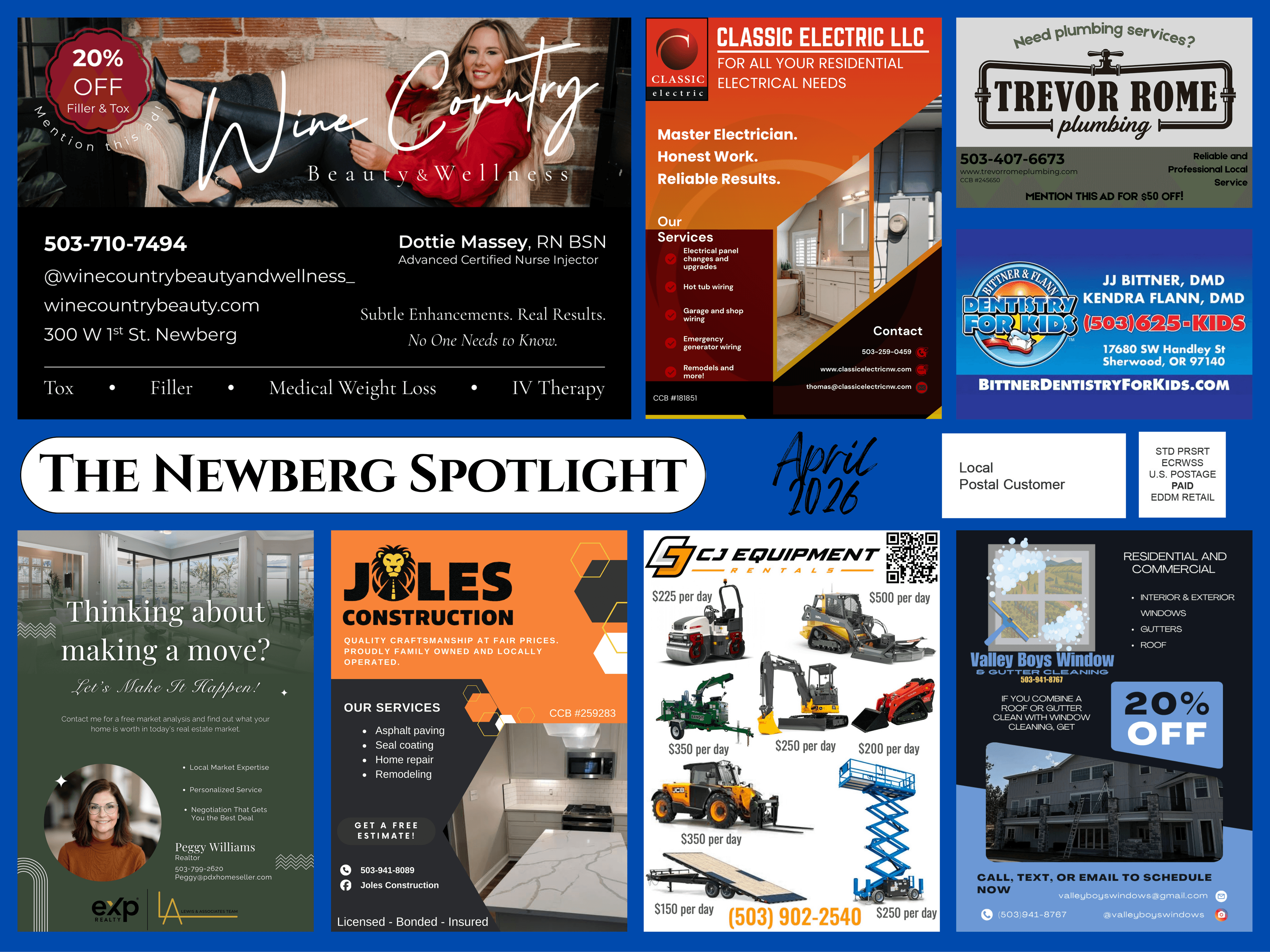 The Newberg Spotlight postcard — front